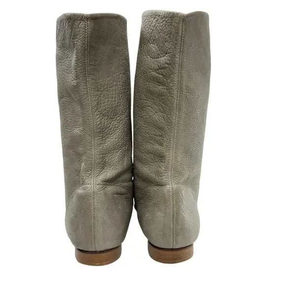 Delphine Conty Slouchy Boots Size 9 Flat Pull on Mid Calf Pebbled Leather Gray - Picture 6 of 10